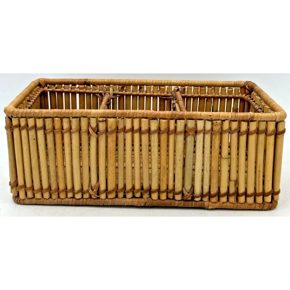 VTG MC Basket Pencil Reed Bamboo Rectangular Divided Philippines 8